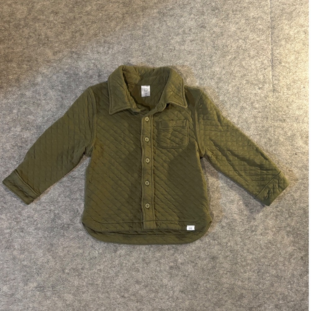 Baby Gap Toddler Boys Olive Green Quilted Shirt Jacket 3 Years 3T Button Front